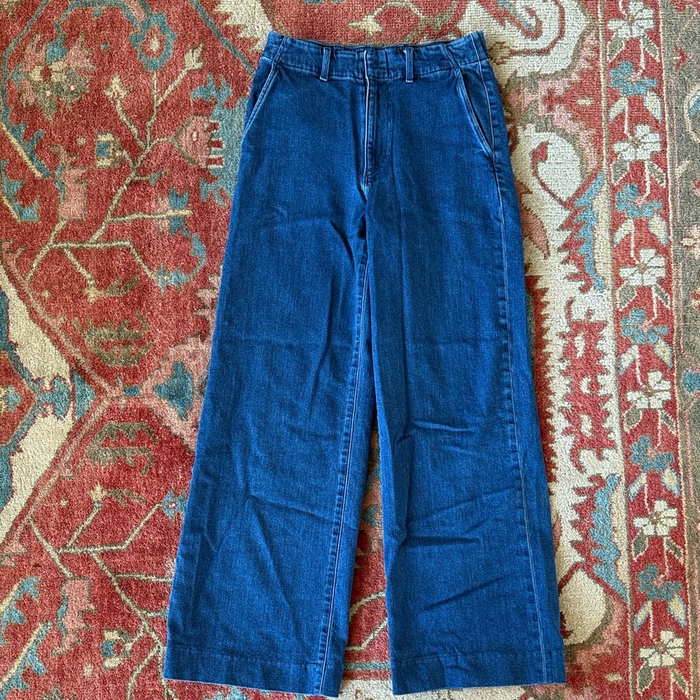 Uniqlo Women's Blue Flare & Wide Leg Jean Trousers